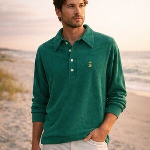 Vintage 1978 Campus Surf Terrycloth Polo Green Logo 70s Mens L